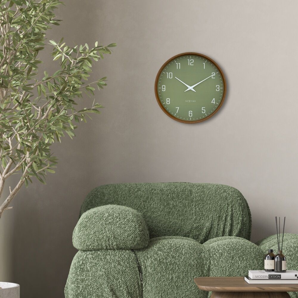 NeXtime Lyra Wall Clock Silent Analogue Hanging Home Decor Olive 30cm