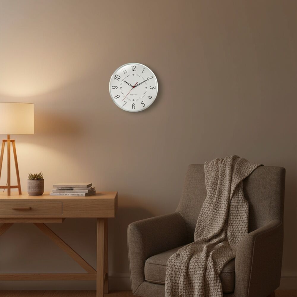 NeXtime Rotterdam Wall Clock Analogue Home Decor Silver & Off White 30.5cm