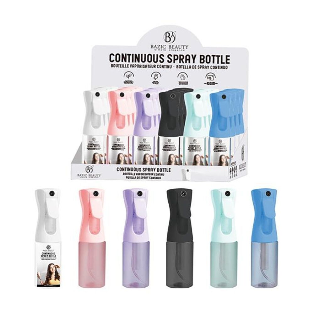 10PK Bazic Beauty Continuous Spray Bottle W/ Nozzle 200mL Assorted Colours