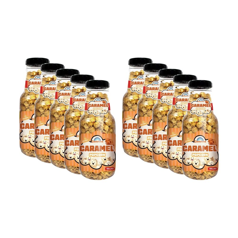 10PK Candy Cove Caramel Popcorn Snack In Reusable Jar 260g 30x11cm