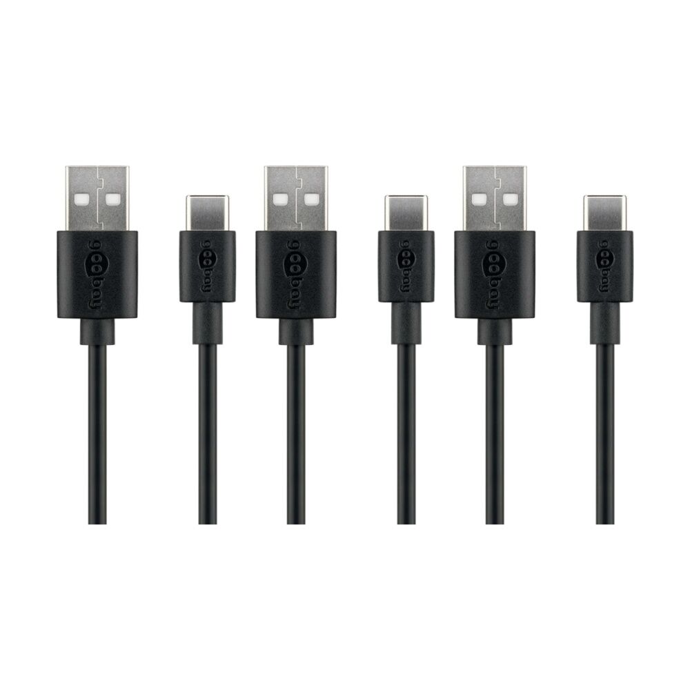 3PK Goobay USB-C to USB-A Charge & Sync Cable 2M Fast data transfer - Black
