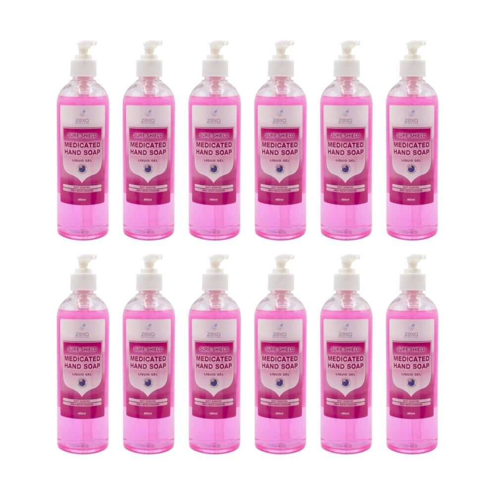 12PK Zexa Sure Shield Medicated Hand Soap Liquid Gel Soft Scented 485ml