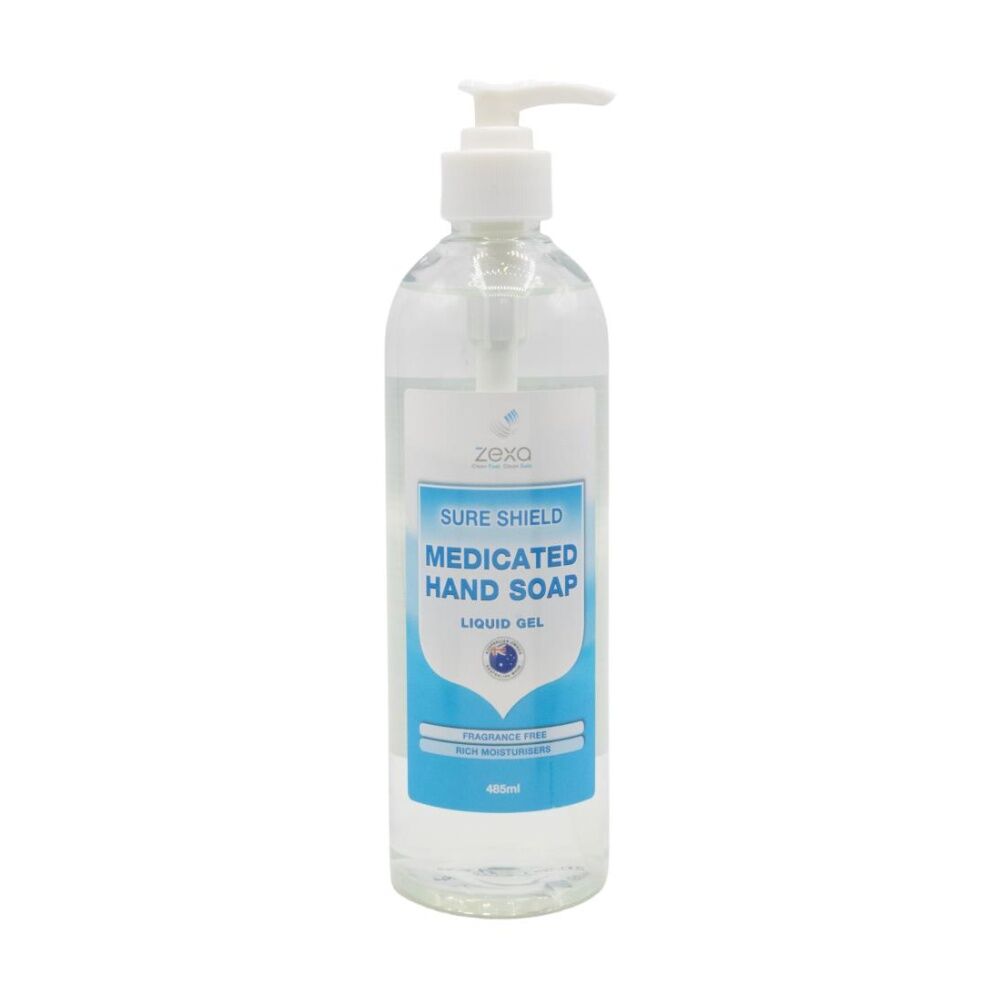 12PK Zexa Medicated Hand Soap Sure Shield Liquid Gel Fragrance Free 485ml