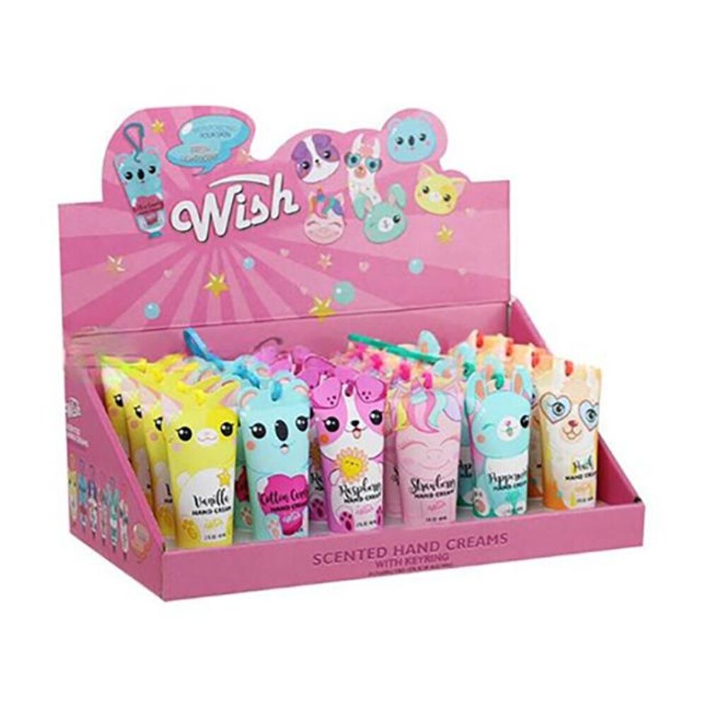 24PK Wish Moisturising Hand Cream W/ Keyring 60mL Cute Animal Design Assorted