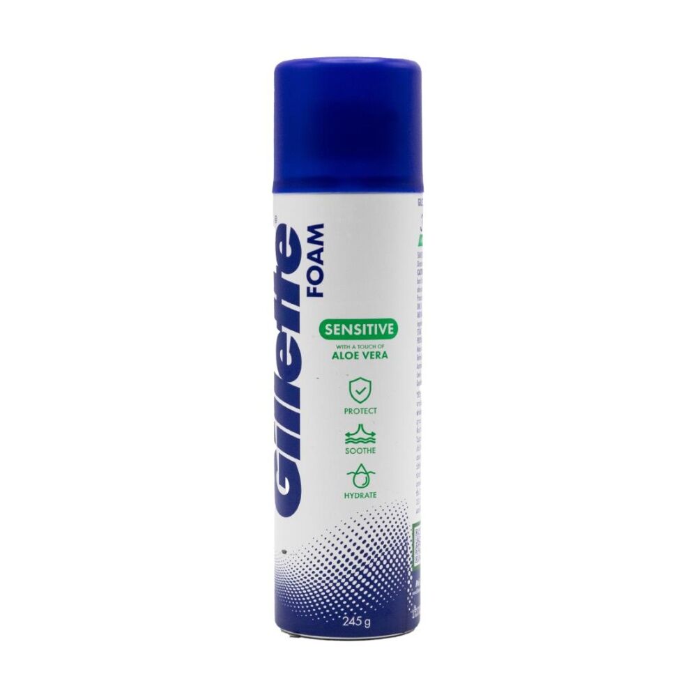 12PK Gillette Sensitive Skin Easy-Rinse Shave Foam With Aloe Vera 245g