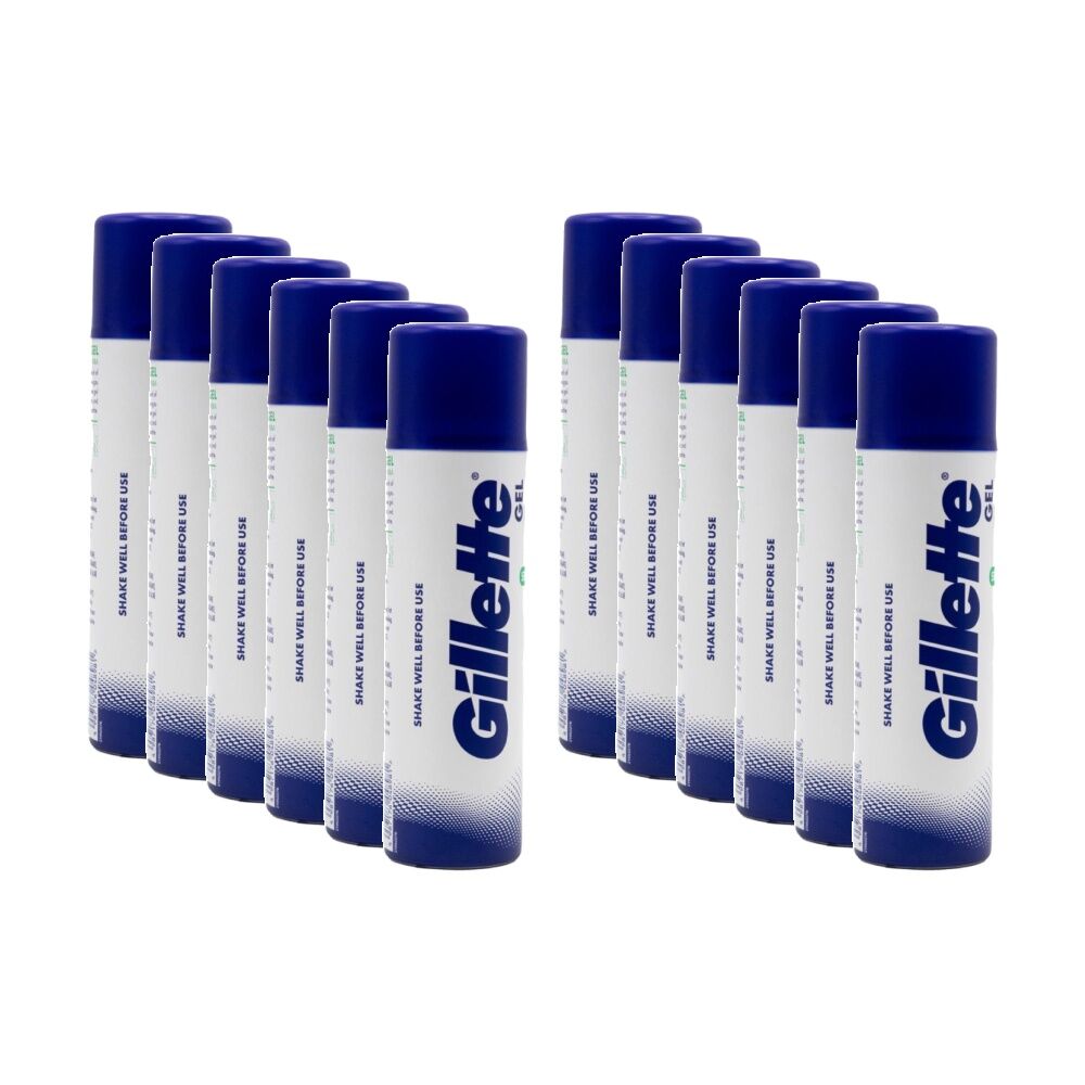 12PK Gillette Sensitive Skin Shave Gel Aloe Vera For Improved Razor Glide 195g
