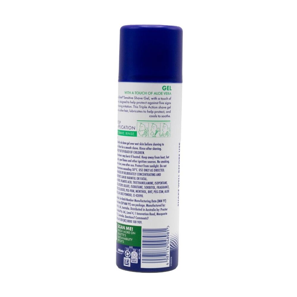 12PK Gillette Sensitive Skin Shave Gel Aloe Vera For Improved Razor Glide 195g