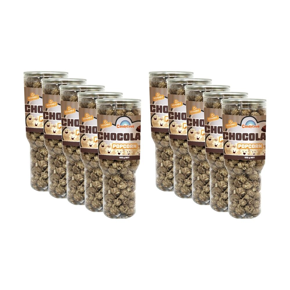 10PK Candy Cove Chocolate Popcorn In Reusable Jar Travel Cup 120g 23.5x8.5cm