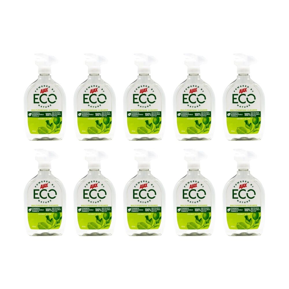 10PK Ajax Eco Multipurpose Household Cleaner Coconut & Lime Scented 450mL