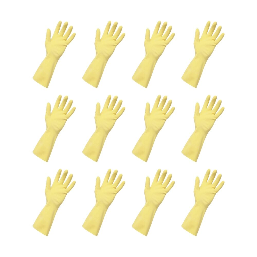 12PK Edco Merrishine Flock Lined Anti Slip Rubber Gloves Yellow Large