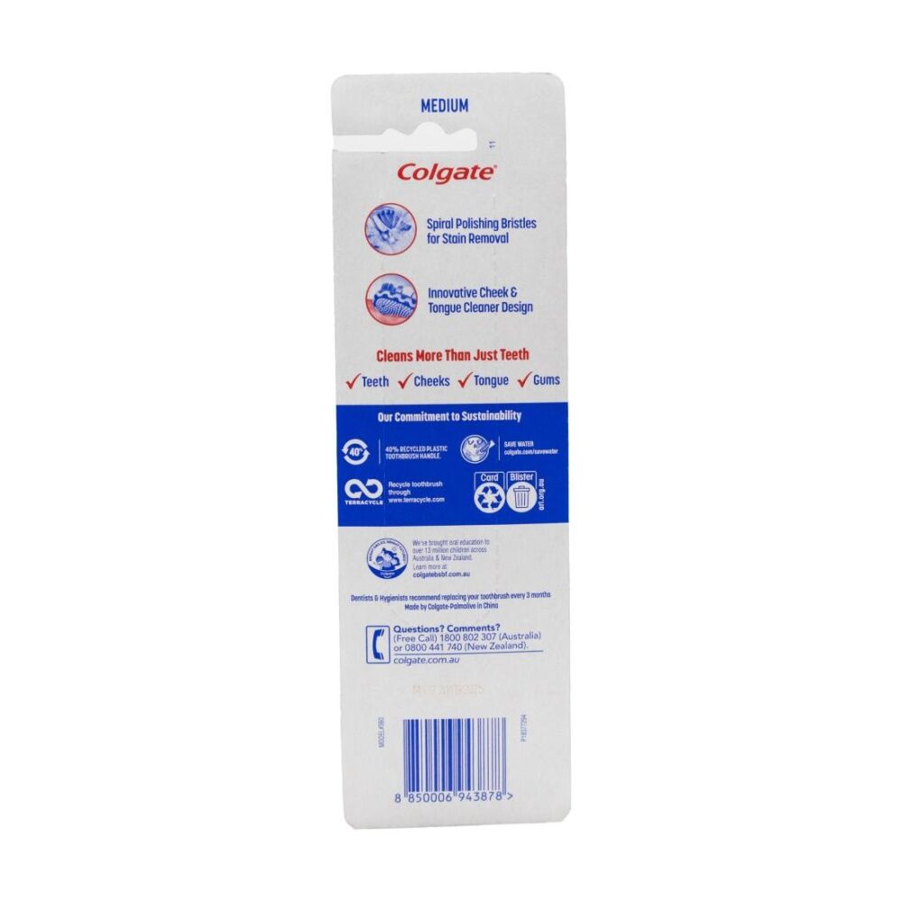 6x 3pc Colgate Toothbrush 360 Advanced Optic White Medium Assorted Colours