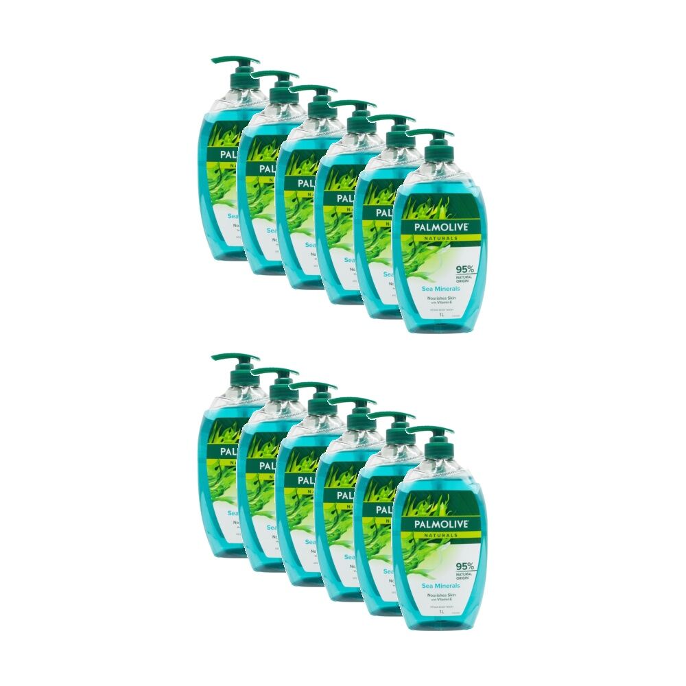 12PK Palmolive Vegan Naturals Body Wash 1L Vitamin E Sea Minerals