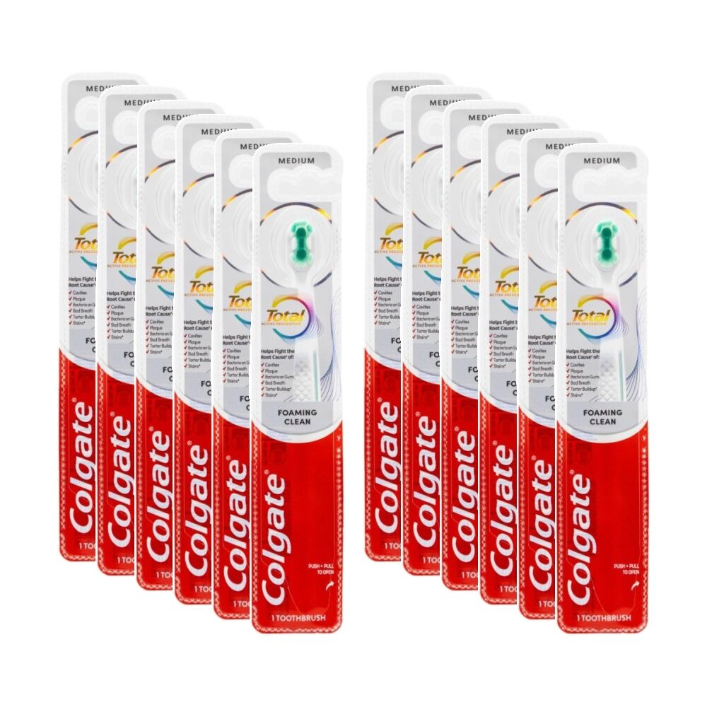 12PK Colgate Toothbrush Total Foaming Clean Medium Assorted Colours