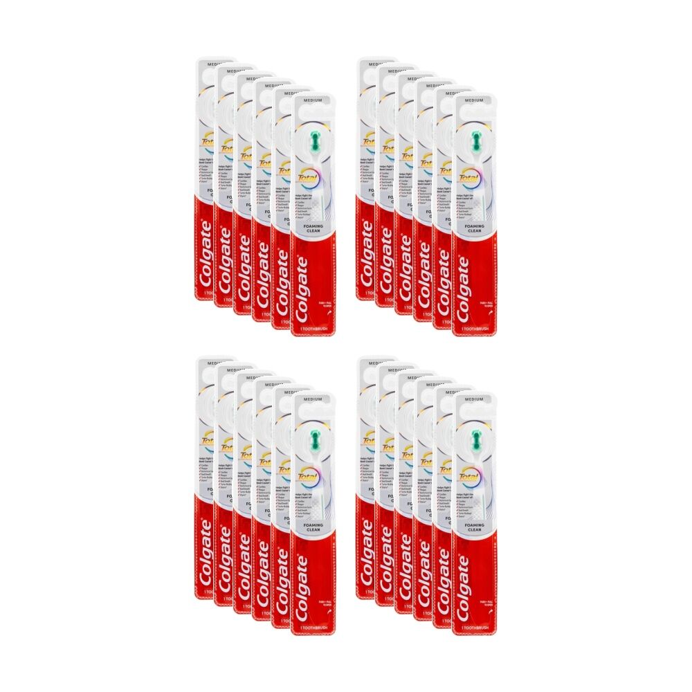24PK Colgate Toothbrush Total Foaming Clean Medium Assorted Colours