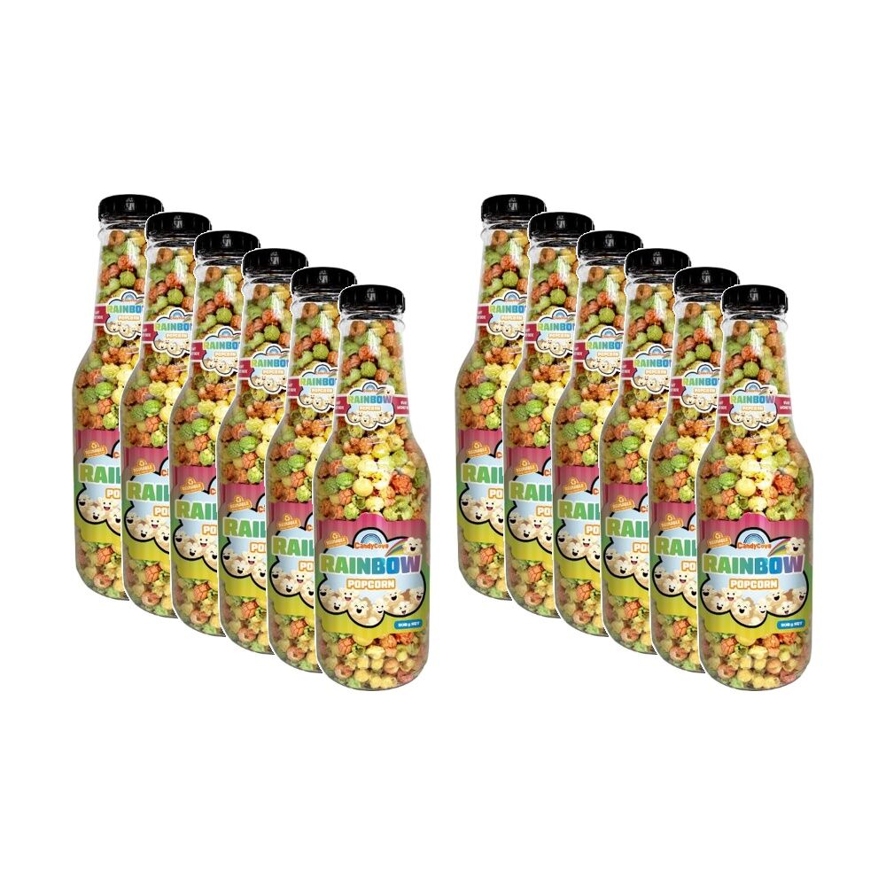 12PK Candy Cove Popcorn Rainbow Flavour In Reusable Jar 900g 53x16cm