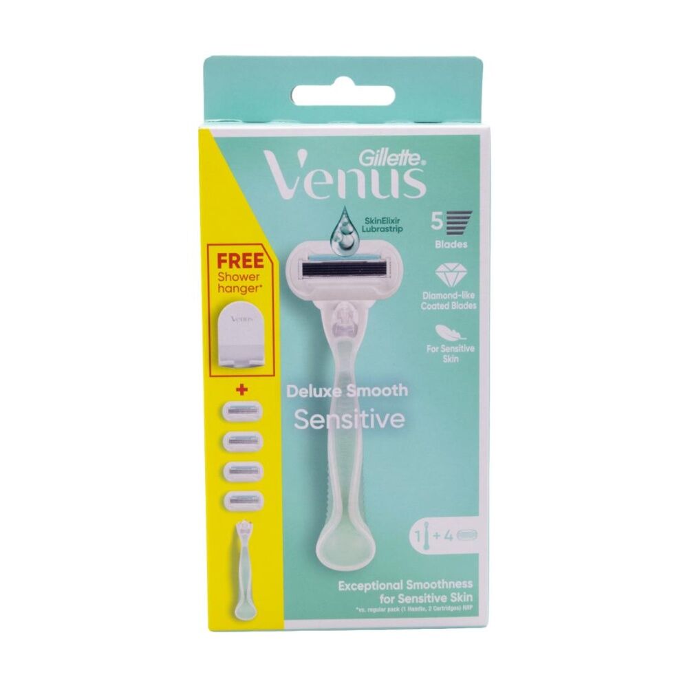 4PK Gillette Venus Razor Set Deluxe Smooth Sensitive 1 Handle Plus 4 Cartridges