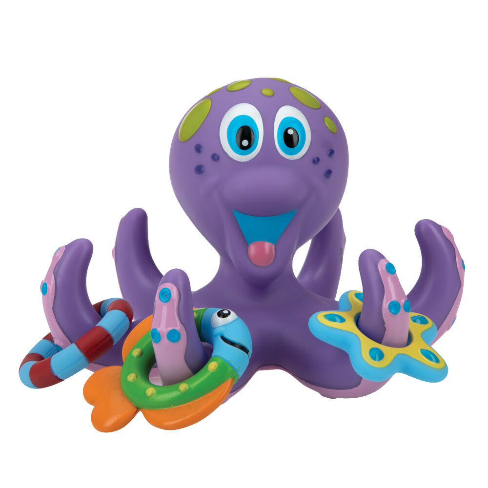 2x Nuby Octopus Hoopla Bathtime Toy Floating W/ 3 Toss Rings Purple 18m+