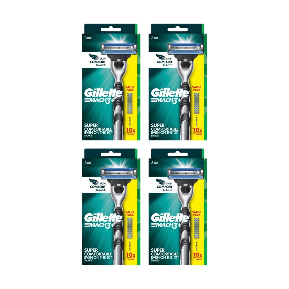 4PK Gillette Mach3 Razor Handle And 10 Cartridges Super Comfortable Shave