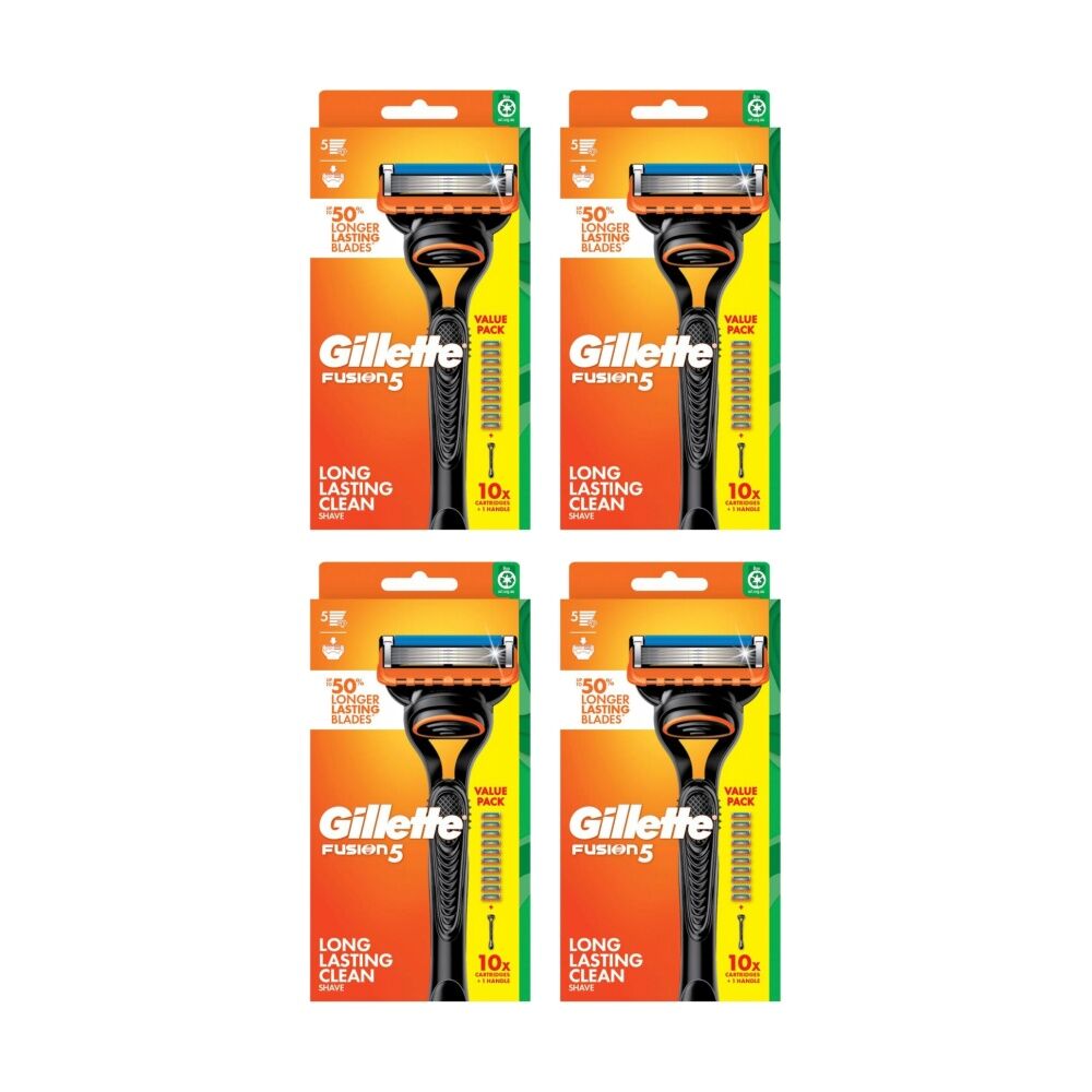 4PK Gillette Fusion5 Razor Handle And 10 Cartridges Long Lasting Clean