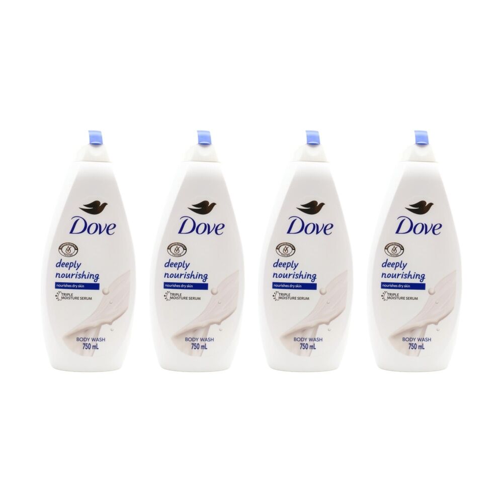 4PK Dove Body Wash Deeply Nourishing Triple Moisture Serum Nourishes Skin 750mL