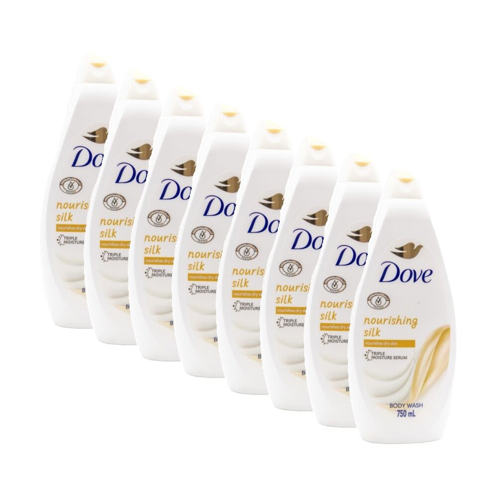 8PK Dove Nourishing Silk Triple Moisture Serum Body Wash For Dry Skin 750ml