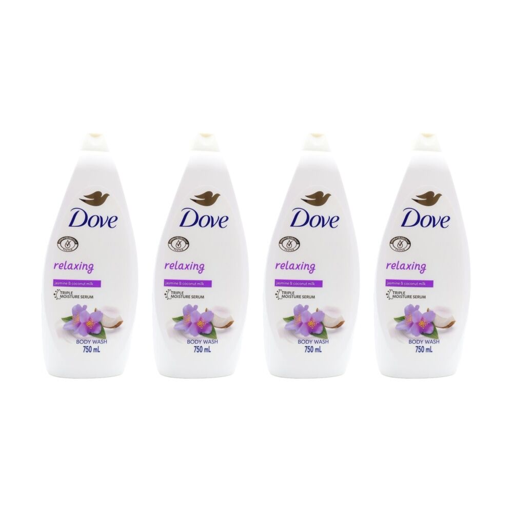 4PK Dove Relaxing Triple Moisture Serum Body Wash Jasmine & Coconut Milk 750ml