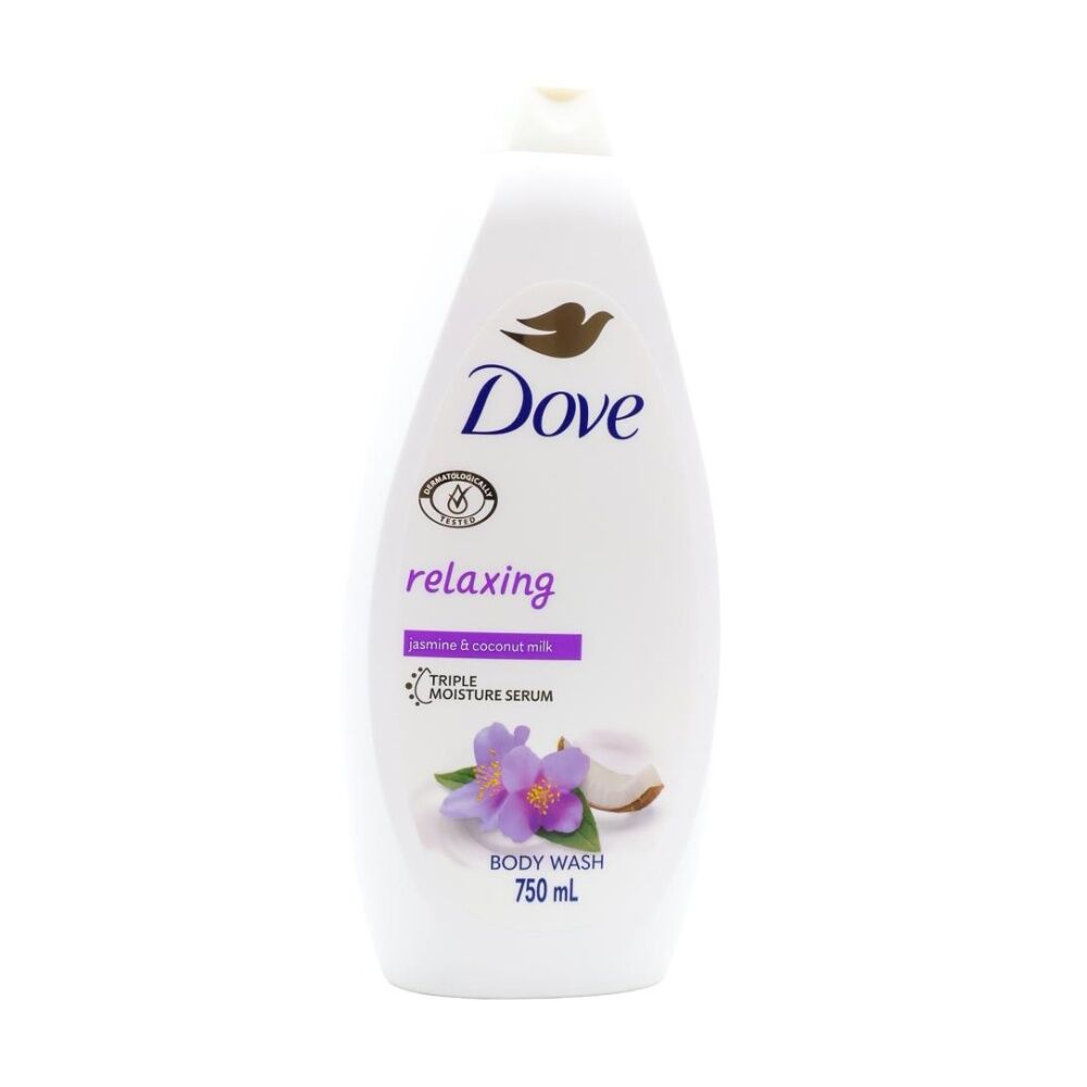 4PK Dove Relaxing Triple Moisture Serum Body Wash Jasmine & Coconut Milk 750ml