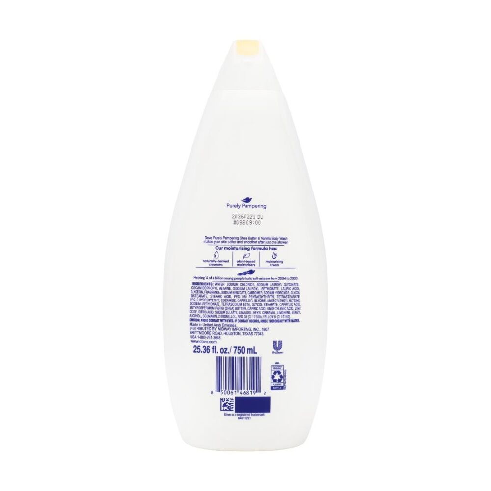 12PK Dove Body Wash Purely Pampering Shea Butter & Vanilla Scent 750ml