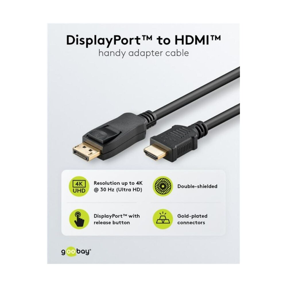 2PK Goobay DisplayPort 1.2 to HDMI 1.4 Adapter Cable 5M HR Video - Black
