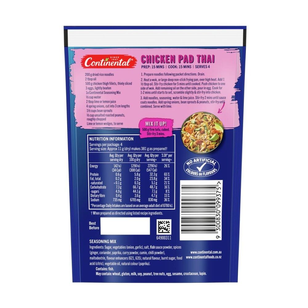 12PK Continental Seasoning Mix Pad Thai Serves 4 Ready In 30 Minutes 44g