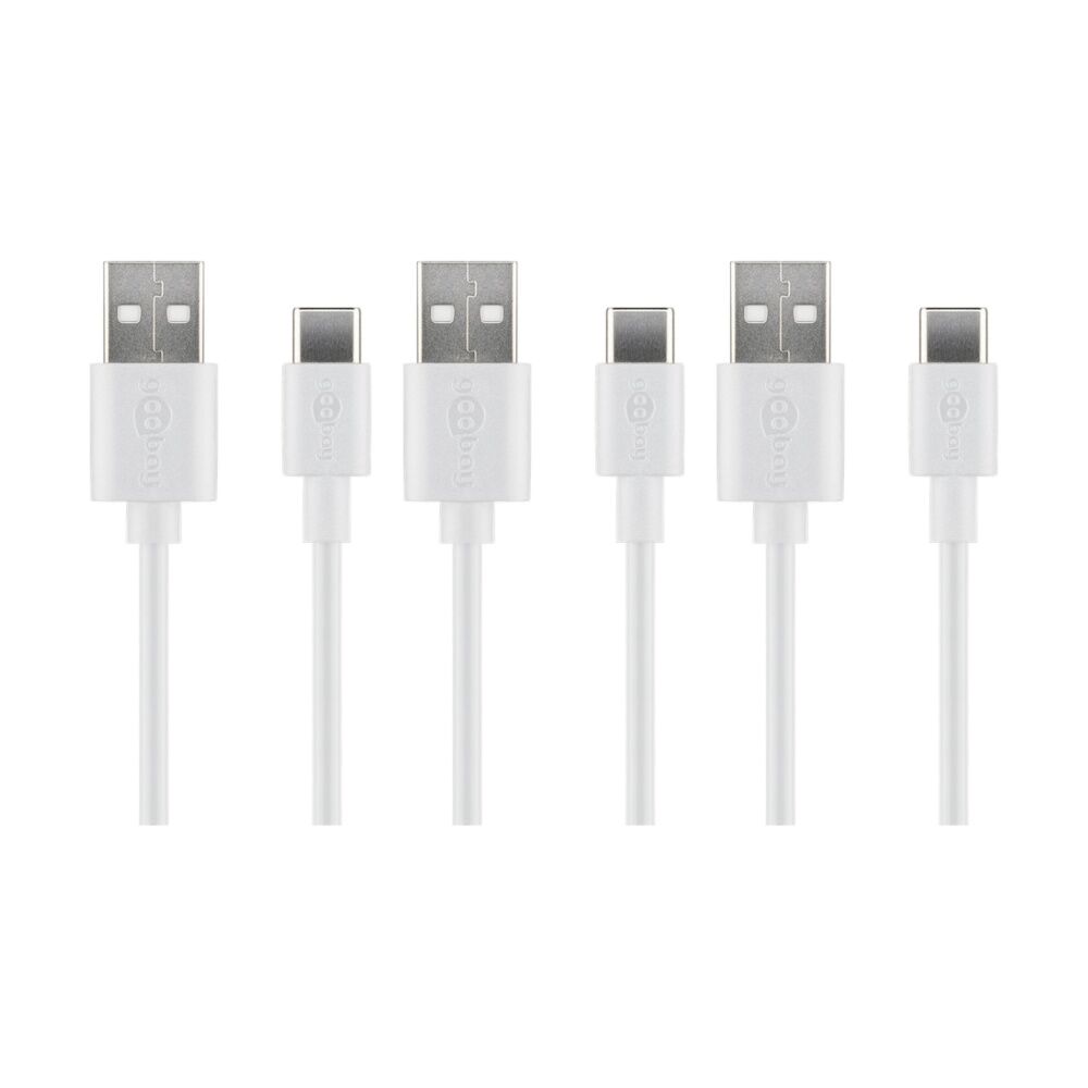 3PK Goobay USB-A to USB-C Cable 1M Fast Charging Cord Device Sync Wire - White