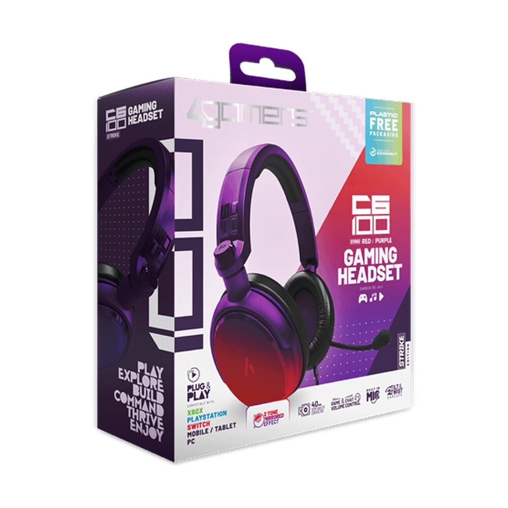 4Gamers C6-100 Multiplatform Compatible Wired Over Ear Gaming Headset 3.5mm Red