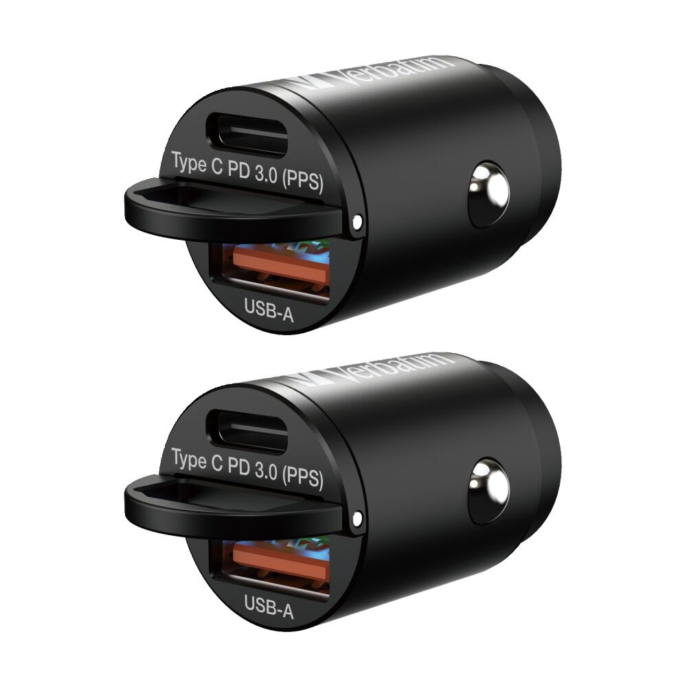 2PK VERBATIM Car Charger 2 Ports Power Delivery Quick Charge Mini 30W Black