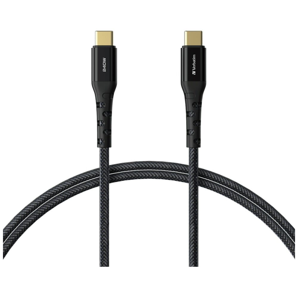 VERBATIM USB-C to 240W Cable Charging Cord W/E-Marker Chip 200cm Black