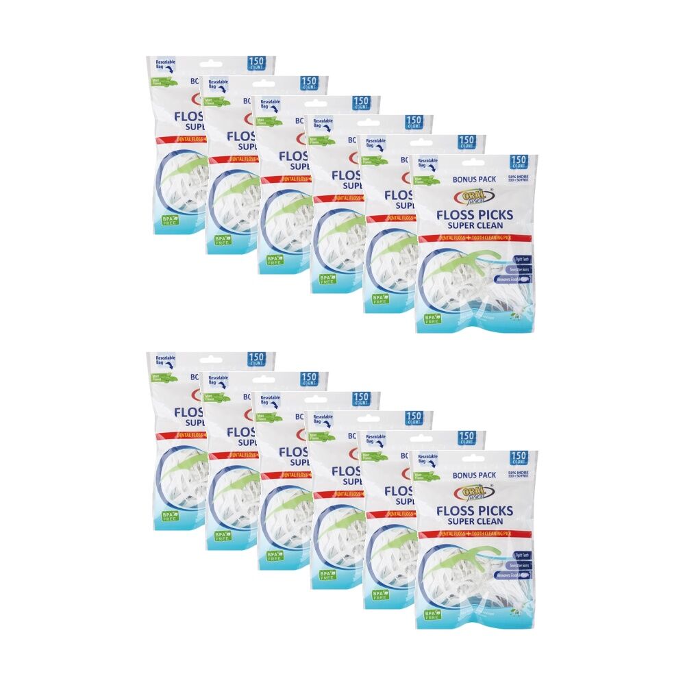 12x 150pc Oral Fusion Dental Teeth Cleaning Floss & Picks Mint Flavour