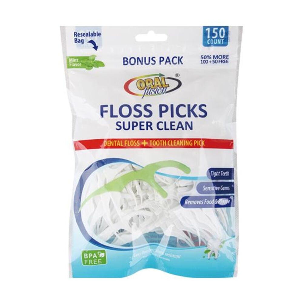 12x 150pc Oral Fusion Dental Teeth Cleaning Floss & Picks Mint Flavour
