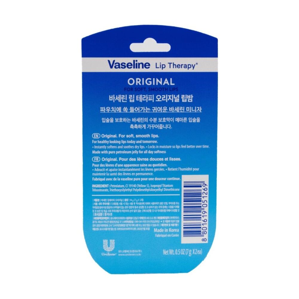 4x 2pc Vaseline Lip Therapy Original Pack Hydrating Balm Smooth Soft Care 7g