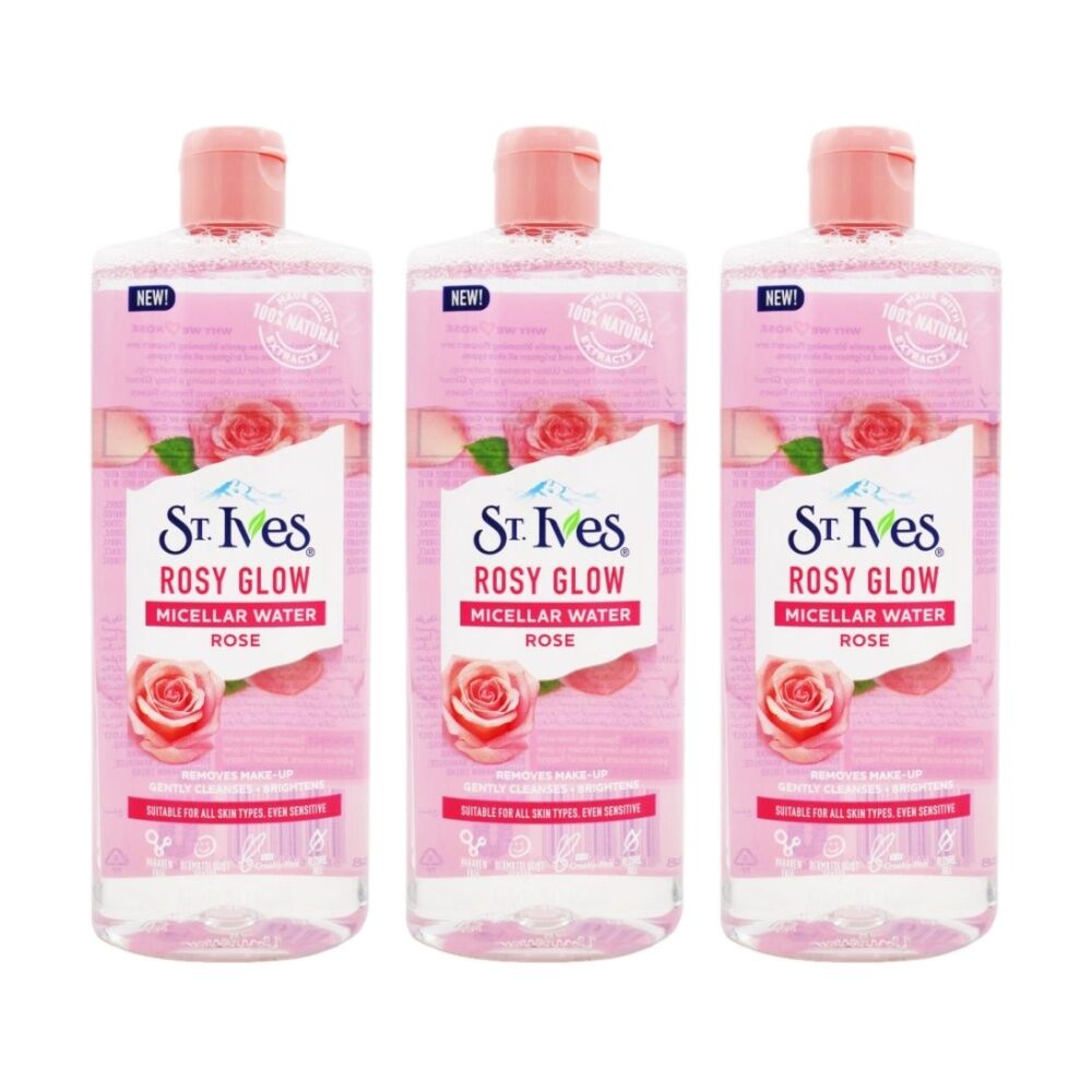 3PK St Ives Micellar Water Rosy Glow Rose Face Cleanser Gentle Care 400ml
