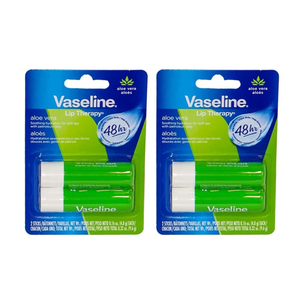 2x 2pc Vaseline Lip Therapy 48HR Aloe Vera Hydration Pack Nourishment 4.8g