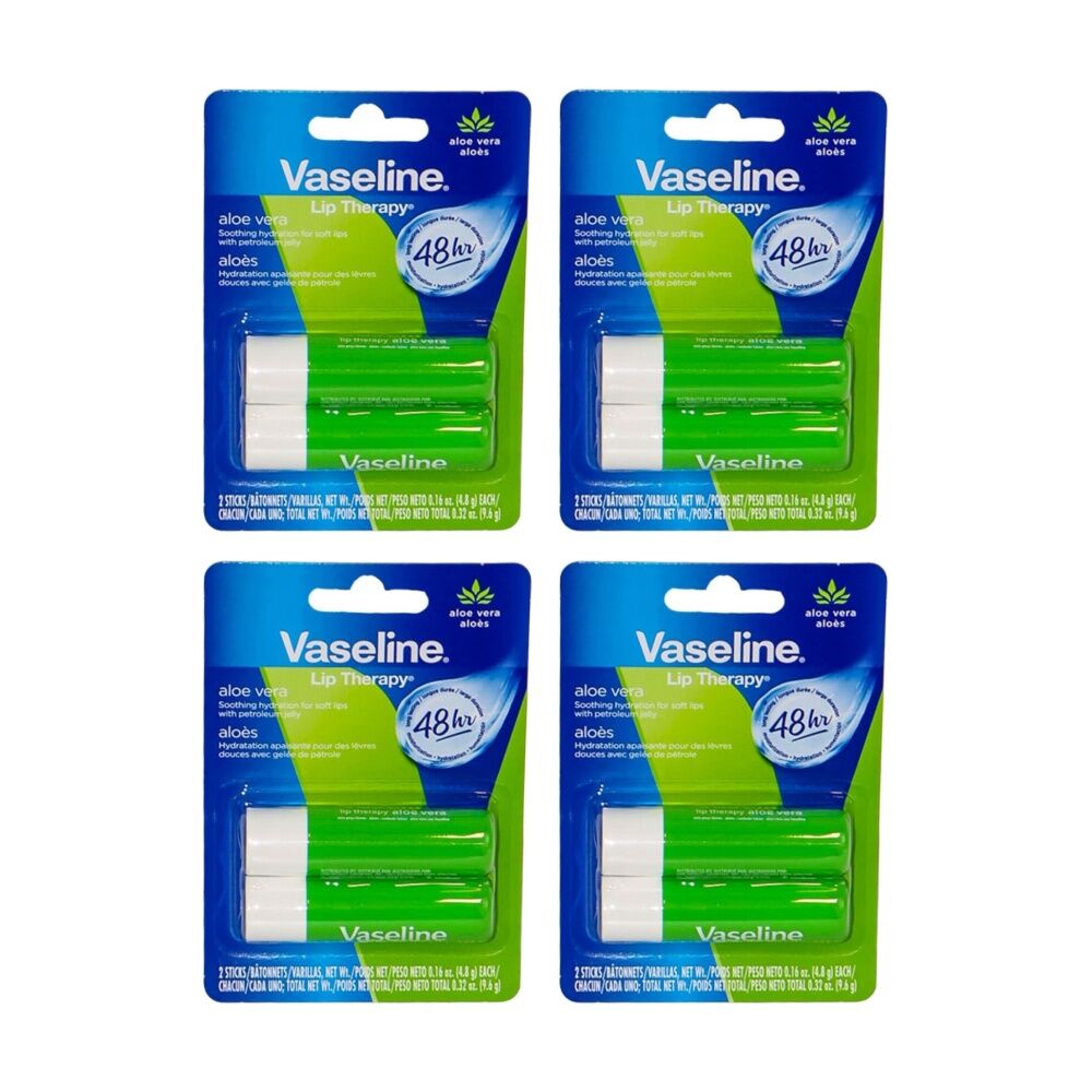 4x 2pc Vaseline Lip Therapy 48HR Aloe Vera Hydration Pack Nourishment 4.8g