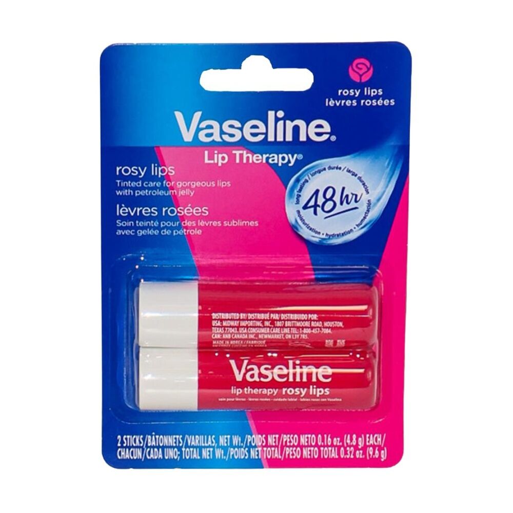 2x 2pc Vaseline Lip Therapy Rosy Lips 48H Hydration Pack Nourishment 4.8g