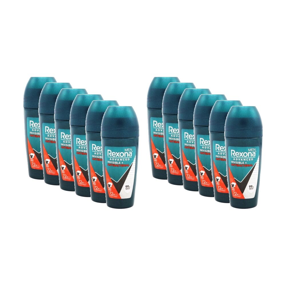 12PK Rexona Antiperspirant Men Advanced Invisible Antibacterial 72H Protect 45mL