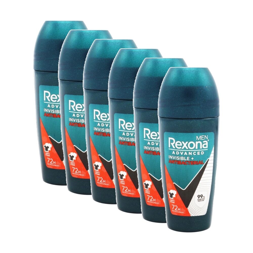 6PK Rexona Antiperspirant Men Advanced Invisible Antibacterial 72H Protect 45mL