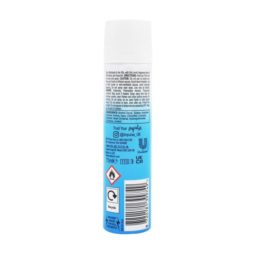 12PK Impulse Body Spray Throwback Air White Moss And Hyacinth Scent 75mL