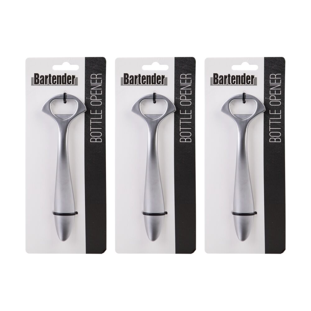 3PK Bartender Durable Ergonomic Handle Bottle Opener White Nickel