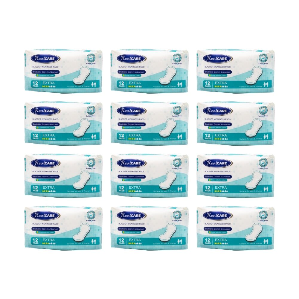 12PK Real Care Bladder Weakness Pads Extra Absorbency 12 Pack Suitable Men Women