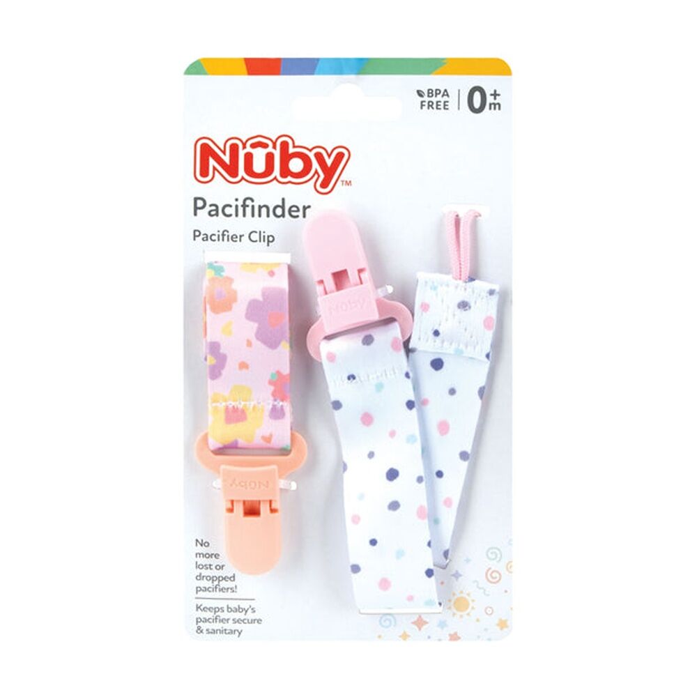 2x 2pc Nuby Printed Fabric Pacifinder Baby Pacifier Clips Multicolour 0m+