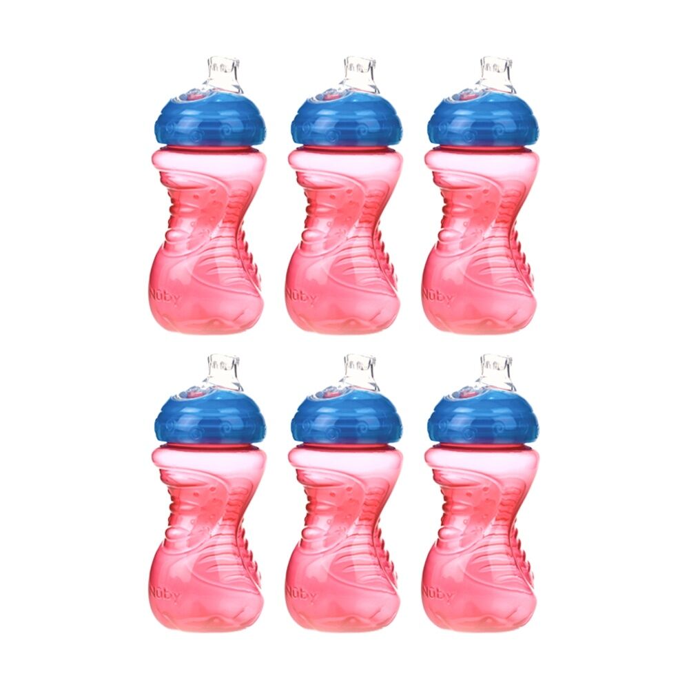 6x Nuby No Spill Super Spout Gripper Cup Easy Grip 300ml Assorted 6m+