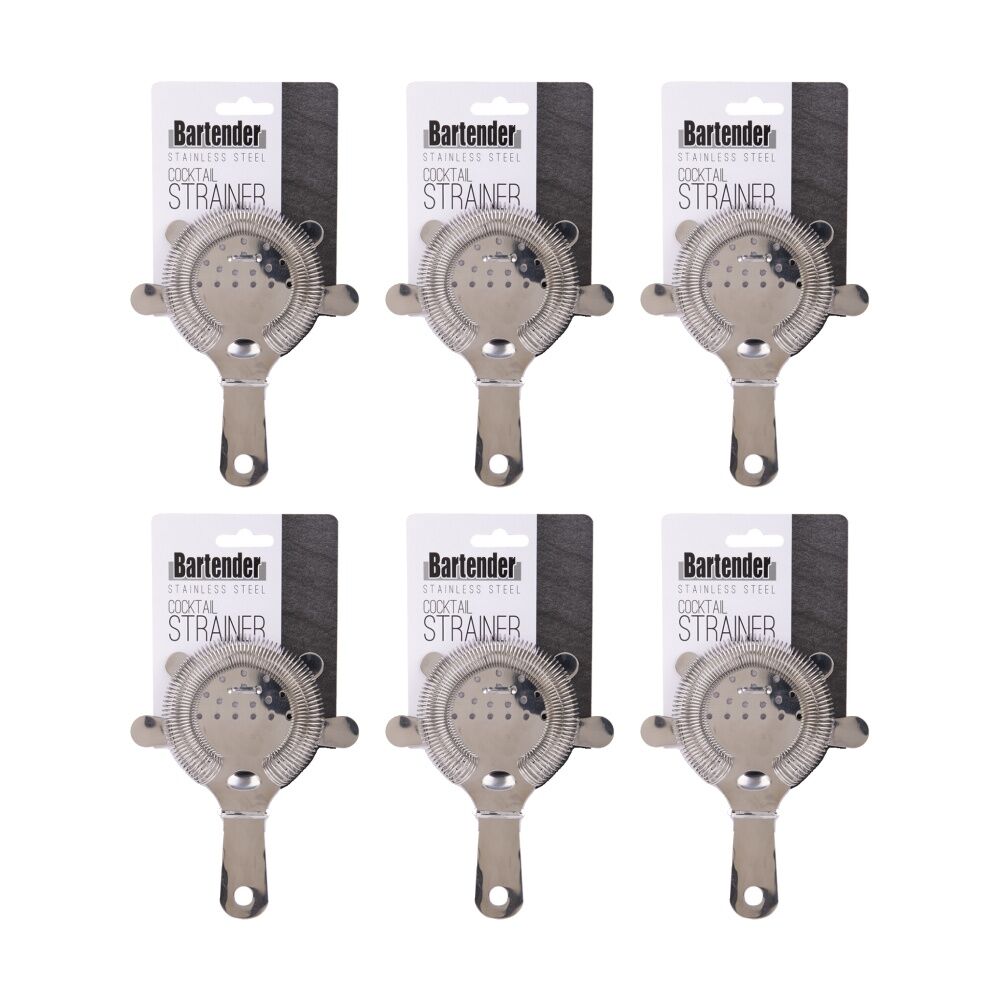 6PK Bartender Stainless Steel Cocktail Strainer Hawthorne Style W/ Coiled Spring