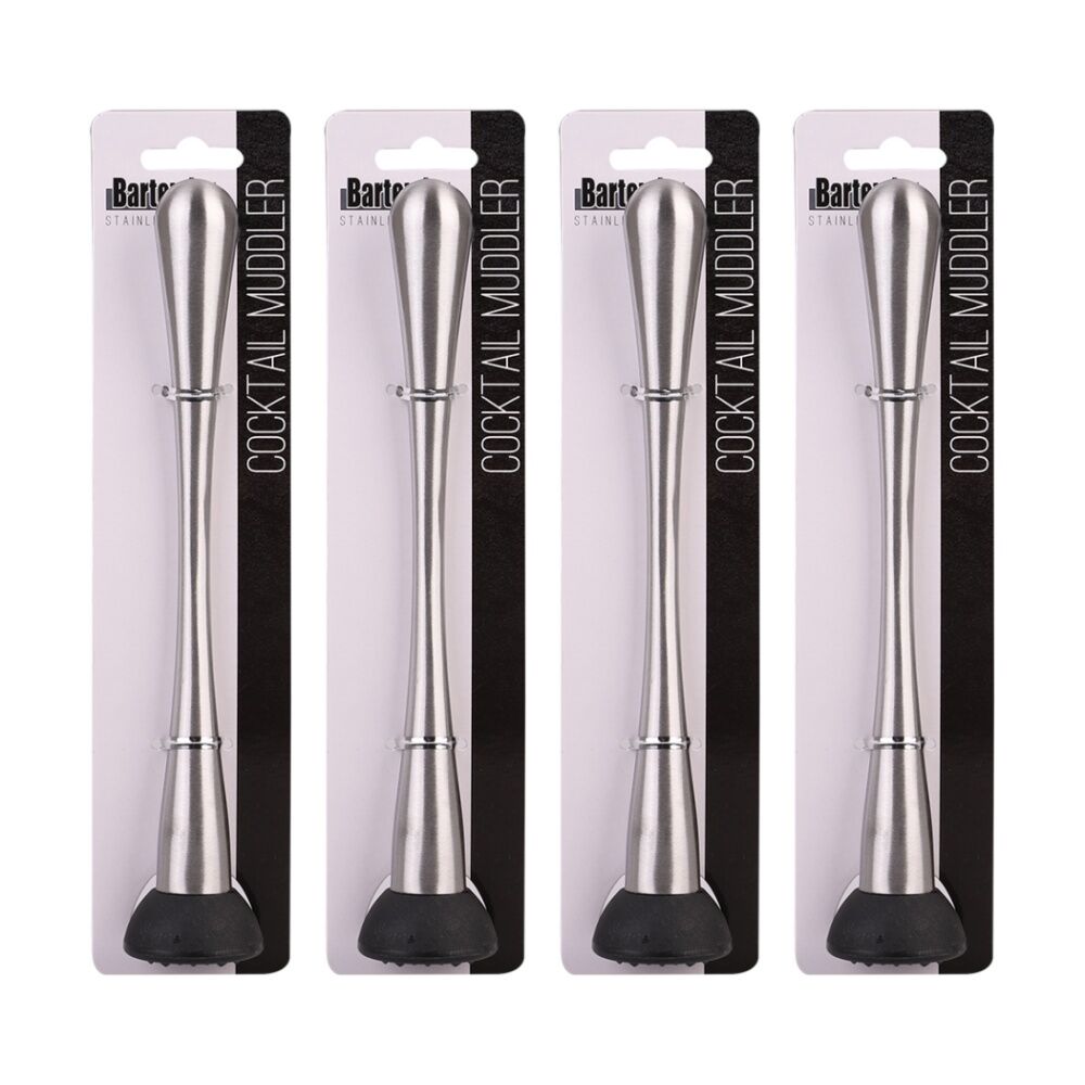 4PK Bartender Stainless Steel Cocktail Muddler W/ Scratch Resistant Head 22cm